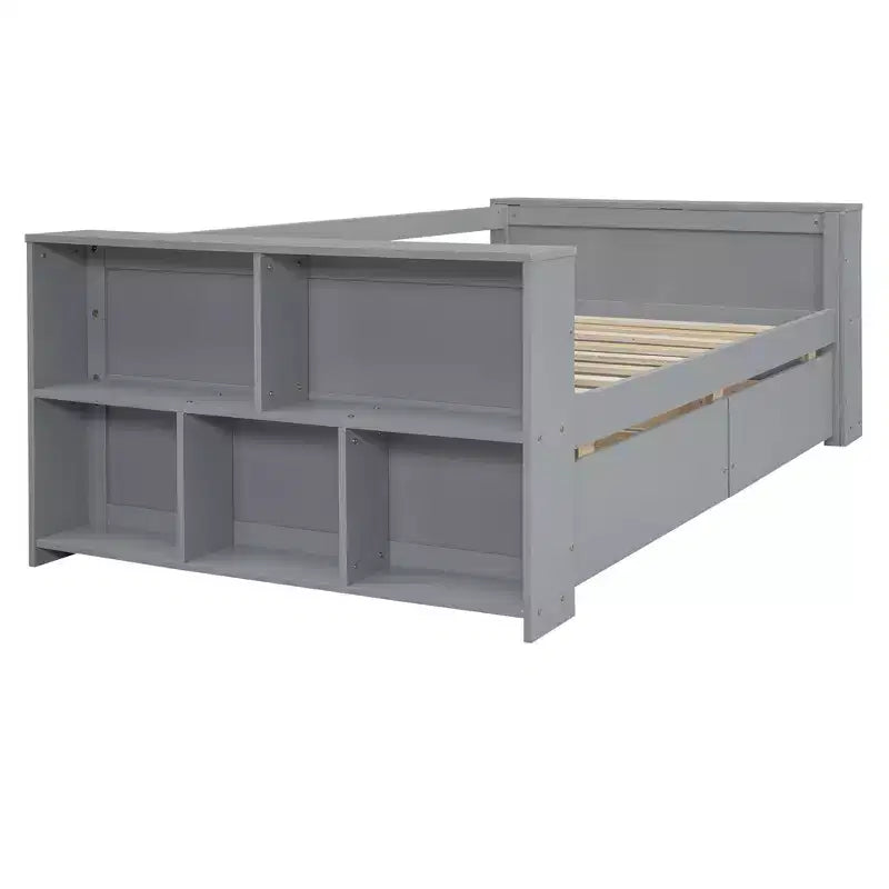 Struttura letto a giorno in legno per letto singolo con cassetti portaoggetti, struttura letto singolo con ripiani portaoggetti per bambini e bambine