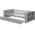 Struttura letto a giorno in legno per letto singolo con cassetti portaoggetti, struttura letto singolo con ripiani portaoggetti per bambini e bambine