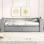 Struttura letto a giorno in legno per letto singolo con cassetti portaoggetti, struttura letto singolo con ripiani portaoggetti per bambini e bambine