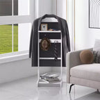 Sturdy and Durable Modern Floor-Standing Clothes Rack With a Wooden Top Tray and Hooks, Suitable For Bedrooms and Entryways.