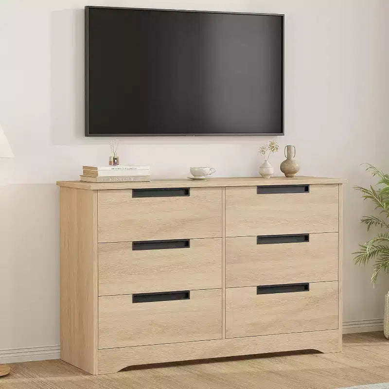 Cassettiera a 6 cassetti, organizer moderno naturale con maniglie integrate per la camera da letto