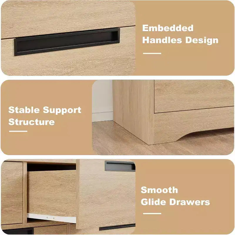 Cassettiera a 6 cassetti, organizer moderno naturale con maniglie integrate per la camera da letto