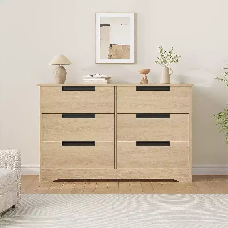 Cassettiera a 6 cassetti, organizer moderno naturale con maniglie integrate per la camera da letto