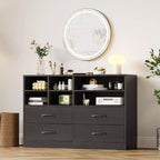 Cassettiera a 4 cassetti, organizer multi-spazio per camera da letto, mobiletto con 6 scomparti, cassettiera moderna e porta TV, soggiorno, nero