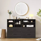 Cassettiera a 4 cassetti, organizer multi-spazio per camera da letto, mobiletto con 6 scomparti, cassettiera moderna e porta TV, soggiorno, nero