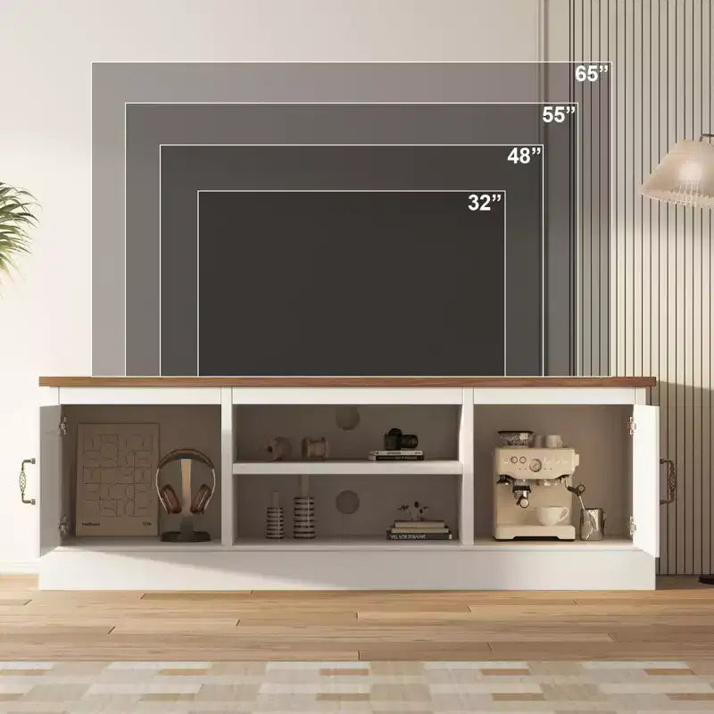 Mobile porta TV rustico da fattoria per TV da 65 pollici, mobile per intrattenimento con armadietti, mobiletto moderno per media per soggiorno o ufficio