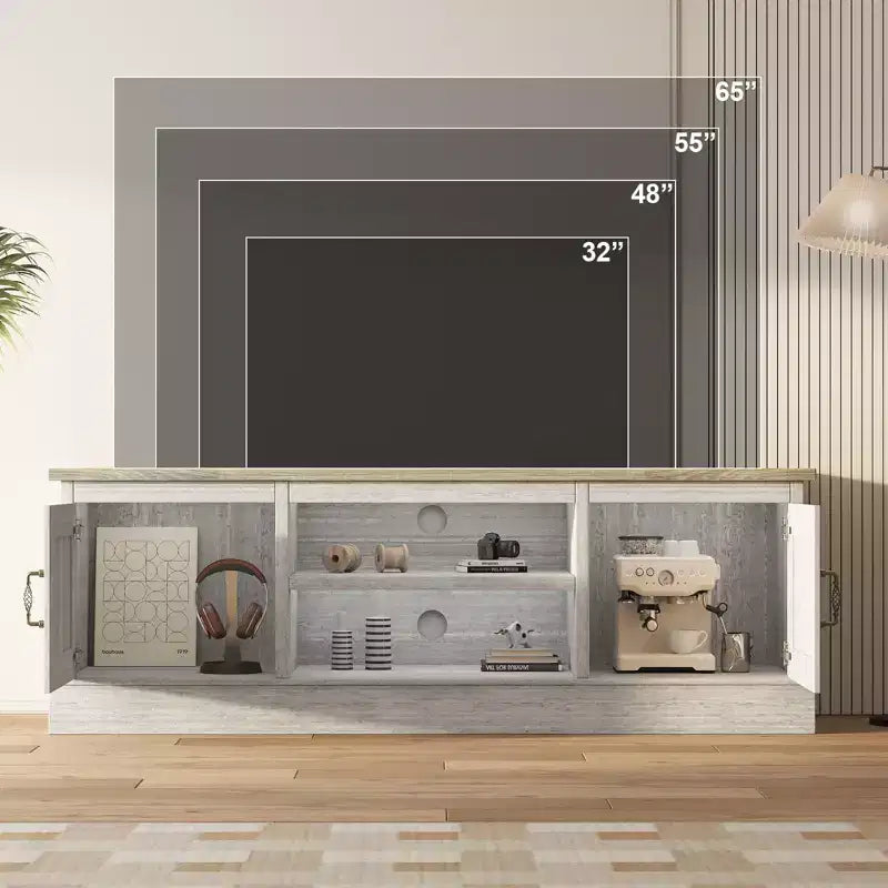 Mobile porta TV rustico da fattoria per TV da 65 pollici, mobile per intrattenimento con armadietti, mobiletto moderno per media per soggiorno o ufficio