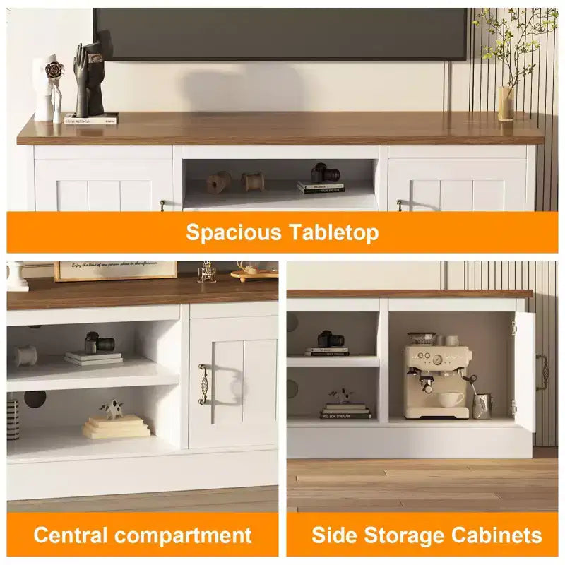 Mobile porta TV rustico da fattoria per TV da 65 pollici, mobile per intrattenimento con armadietti, mobiletto moderno per media per soggiorno o ufficio