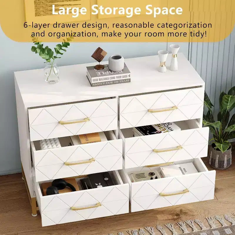 Mobile porta TV moderno con 6 cassetti in legno, console d'intrattenimento con contenitore per camera da letto, soggiorno, ingresso, corridoio, cameretta, mobile multimediale