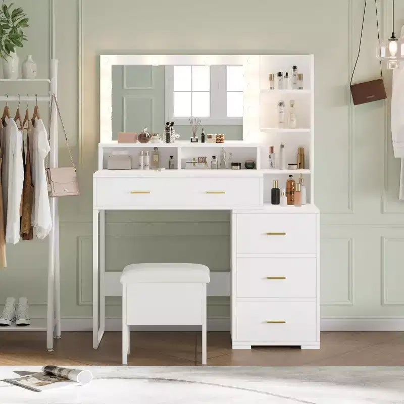 Toeletta con Specchio e Luci, Set da Trucco con 3 Colori di Illuminazione Regolabili