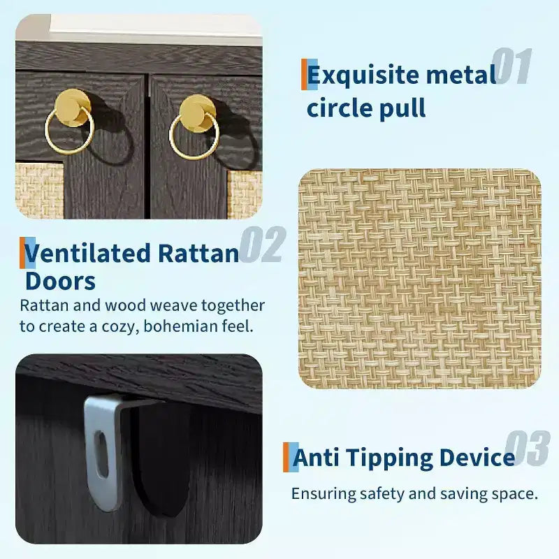 Scarpiera Acekool in Rattan, Porta Scarpe alto 101 cm con Ripiani Regolabili e Ripiano Aperto per l'Ingresso, Rovere Grigio
