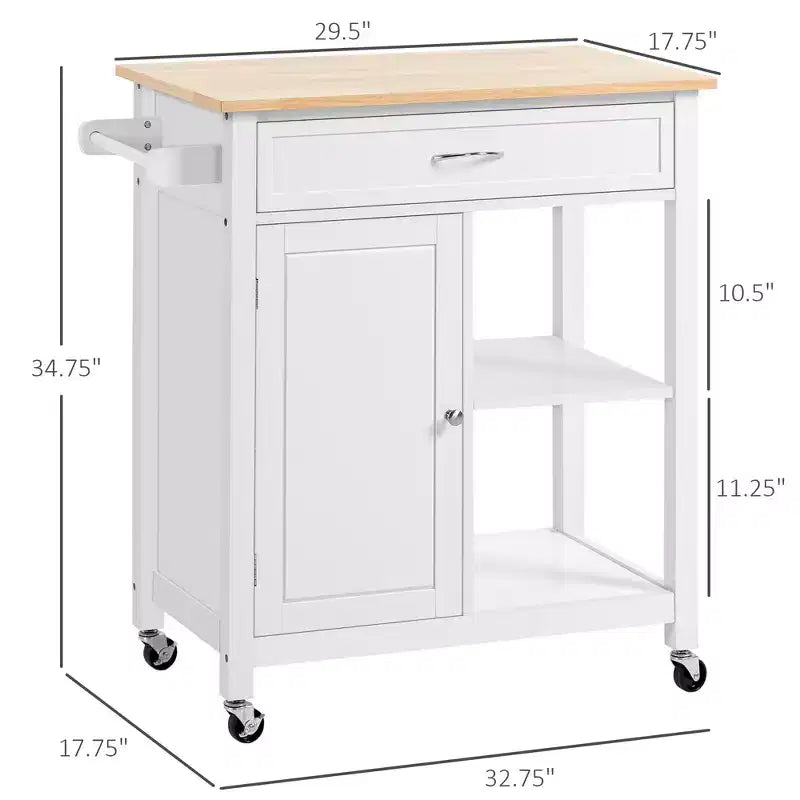 Okak Carrello da Cucina su Ruote con Ripiano, Carrello da Cucina con Piano in Legno, Tavolo da Isola da Cucina per Sala da Pranzo, Cucina, Soggiorno