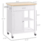 Okak Carrello da Cucina su Ruote con Ripiano, Carrello da Cucina con Piano in Legno, Tavolo da Isola da Cucina per Sala da Pranzo, Cucina, Soggiorno