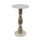 Tavolino d'appoggio Modern Accent con piano in marmo bianco e base scultorea in metallo - Tavolino rotondo contemporaneo per qualsiasi arredamento - 24, bianco e oro