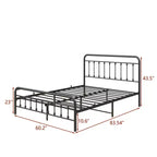 Struttura letto matrimoniale Okak Queen Size, struttura letto a piattaforma in metallo con testiera e robusto supporto a doghe per camera da letto, soggiorno, nero