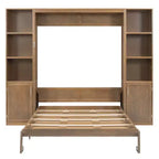 Letto a scomparsa matrimoniale in legno con mensole e armadietti, letto a muro pieghevole, naturale - ModernLuxe