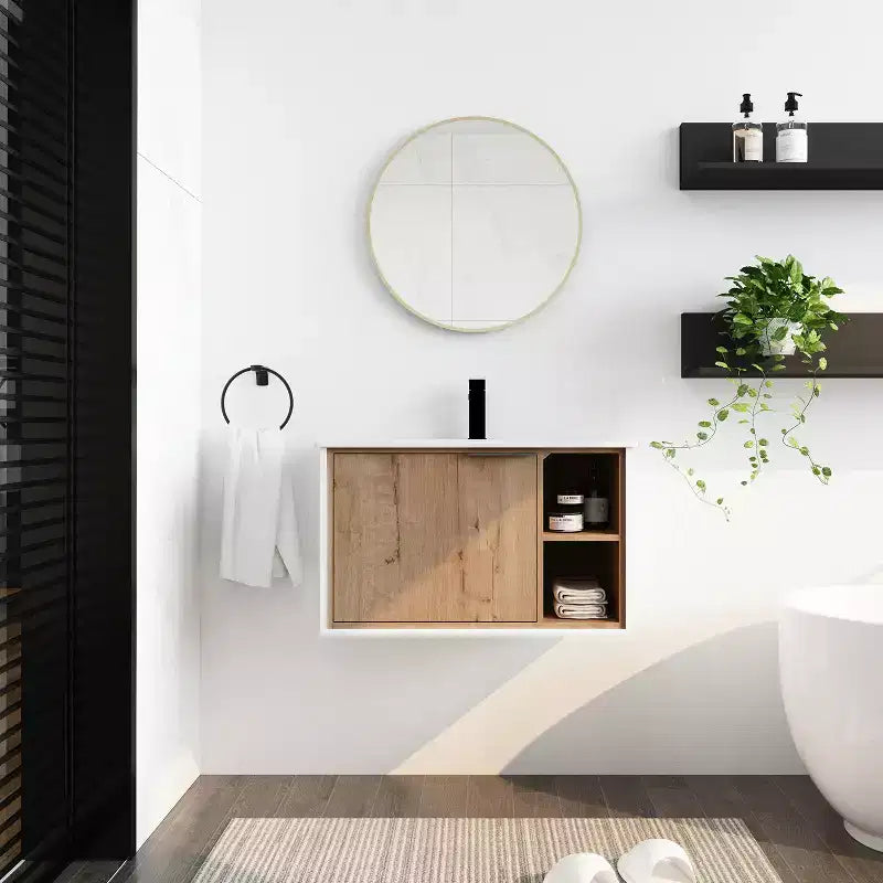 Mobile bagno in compensato ecologico, antigraffio e impermeabile, con lavabo in ceramica. Montaggio da parte di un adulto richiesto. Adatto per bagni.