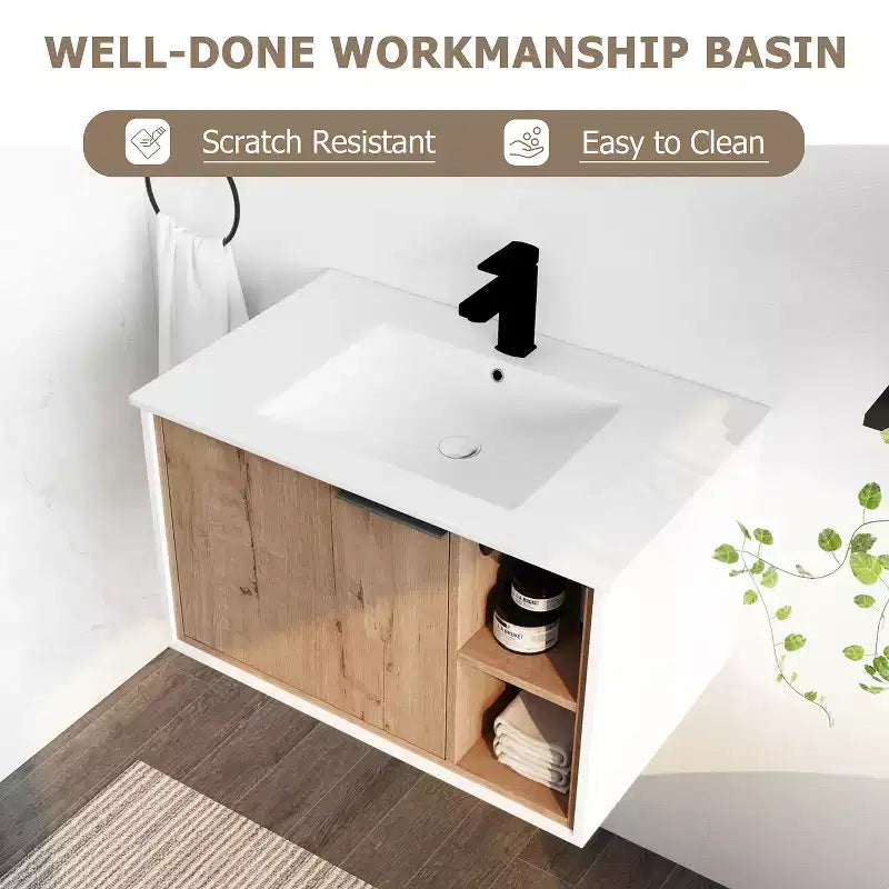 Mobile bagno in compensato ecologico, antigraffio e impermeabile, con lavabo in ceramica. Montaggio da parte di un adulto richiesto. Adatto per bagni.