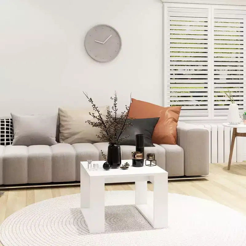 Tavolino moderno Clihome in rovere, elegante tavolino quadrato compatto per soggiorno e camera da letto