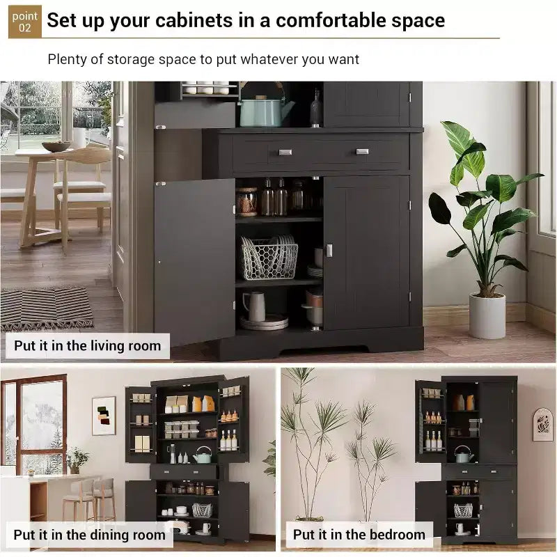 Mobile dispensa da 72 pollici, armadietto da cucina salvaspazio in legno con cassetto