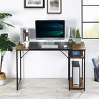 FurnitureR Scrivania per computer 55.1 con ripiani laterali, scrivania da gioco in stile industriale con telaio in metallo, postazione di lavoro per ufficio domestico con spazio di archiviazione per PC, laptop