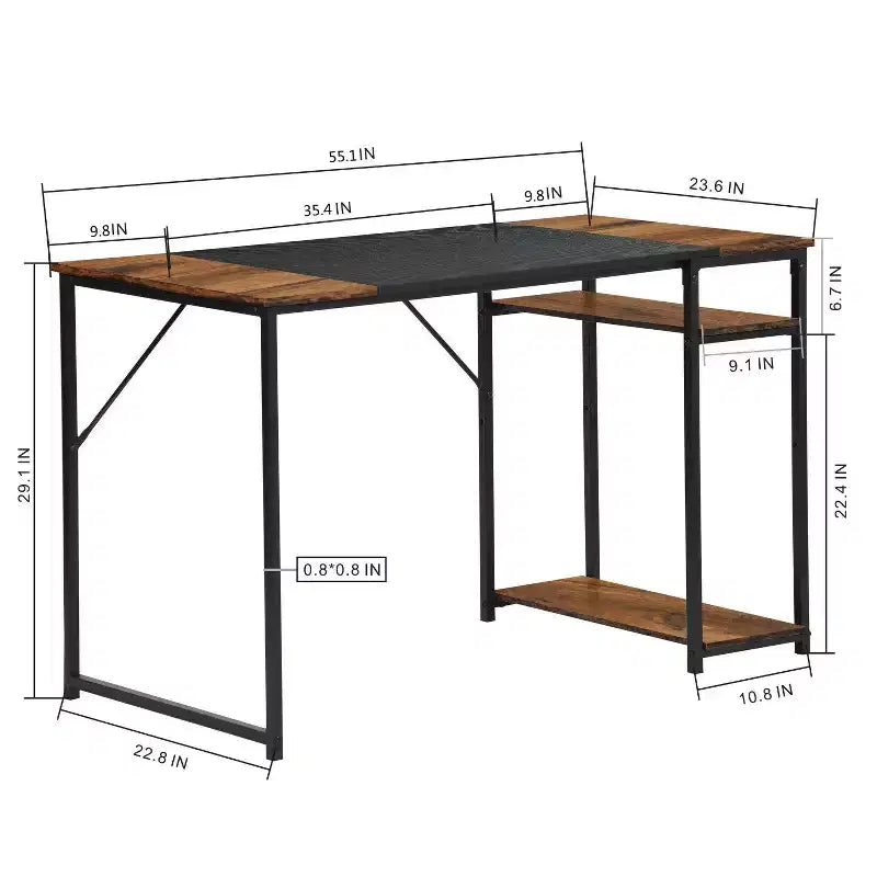 FurnitureR Scrivania per computer 55.1 con ripiani laterali, scrivania da gioco in stile industriale con telaio in metallo, postazione di lavoro per ufficio domestico con spazio di archiviazione per PC, laptop