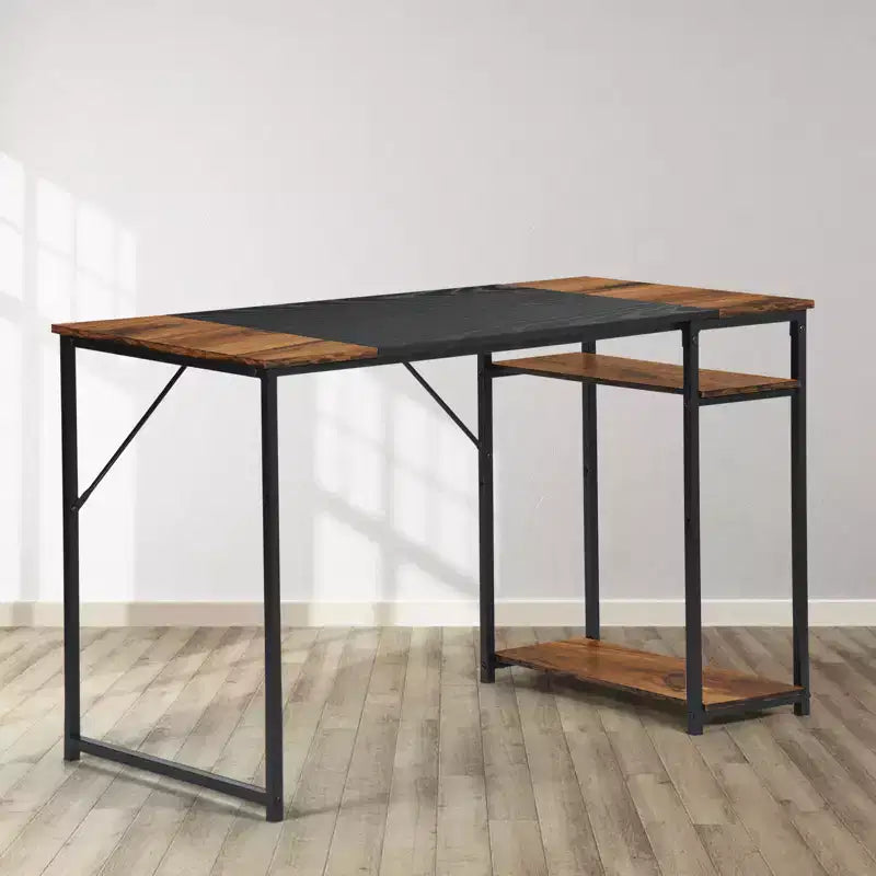 FurnitureR Scrivania per computer 55.1 con ripiani laterali, scrivania da gioco in stile industriale con telaio in metallo, postazione di lavoro per ufficio domestico con spazio di archiviazione per PC, laptop