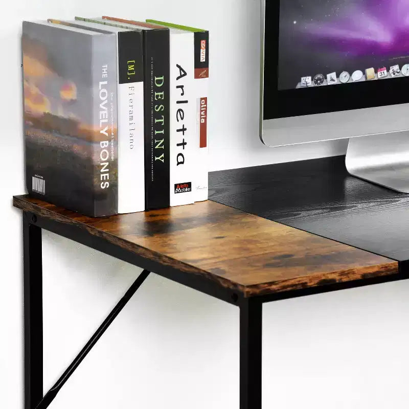 FurnitureR Scrivania per computer 55.1 con ripiani laterali, scrivania da gioco in stile industriale con telaio in metallo, postazione di lavoro per ufficio domestico con spazio di archiviazione per PC, laptop