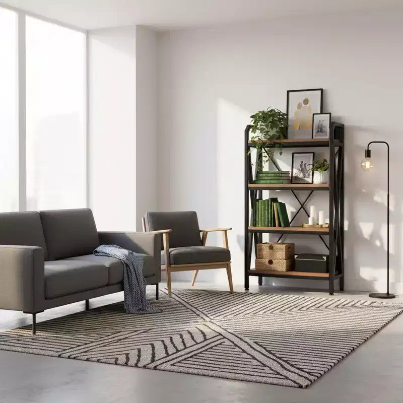 Homy Casa 33.50'' Scaffale Decorativo a 4 Ripiani in Acciaio e Legno, Scaffale Moderno Industriale per Soggiorno, Ufficio e Cucina, Marrone Rustico