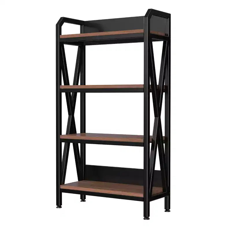 Homy Casa 33.50'' Scaffale Decorativo a 4 Ripiani in Acciaio e Legno, Scaffale Moderno Industriale per Soggiorno, Ufficio e Cucina, Marrone Rustico