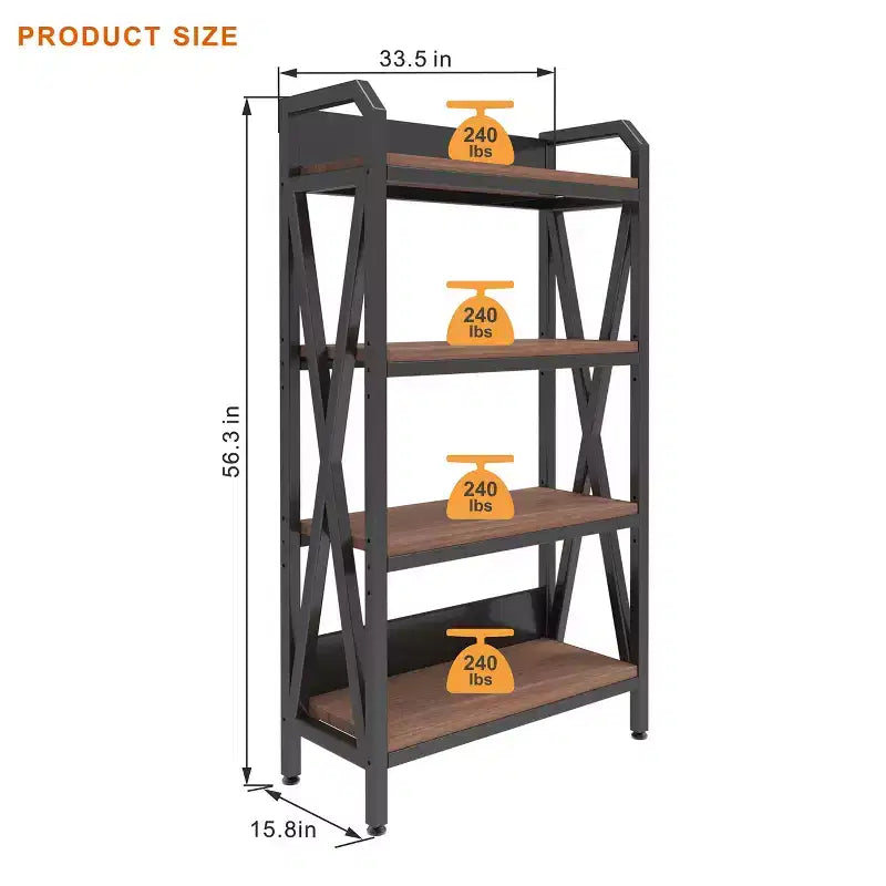 Homy Casa 33.50'' Scaffale Decorativo a 4 Ripiani in Acciaio e Legno, Scaffale Moderno Industriale per Soggiorno, Ufficio e Cucina, Marrone Rustico