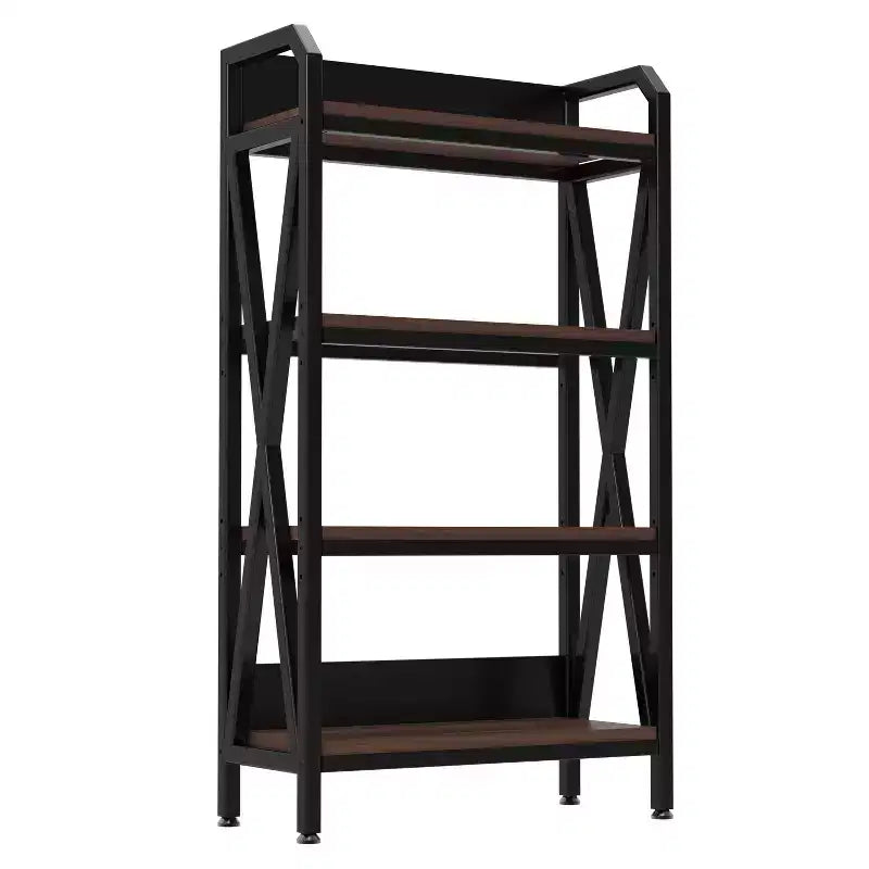Homy Casa 33.50'' Scaffale Decorativo a 4 Ripiani in Acciaio e Legno, Scaffale Moderno Industriale per Soggiorno, Ufficio e Cucina, Marrone Rustico