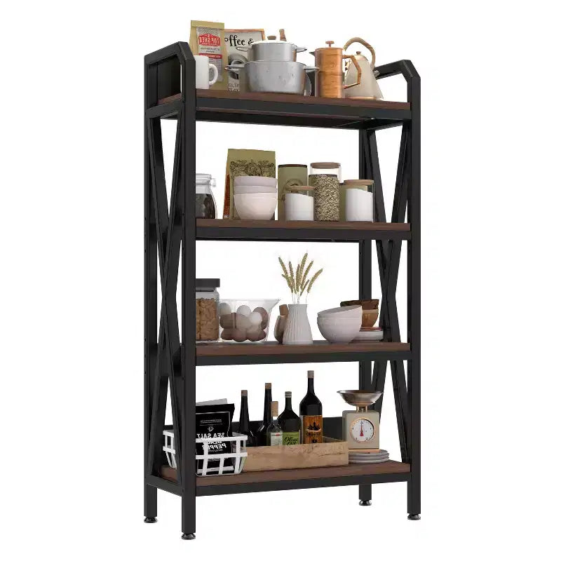 Homy Casa 33.50'' Scaffale Decorativo a 4 Ripiani in Acciaio e Legno, Scaffale Moderno Industriale per Soggiorno, Ufficio e Cucina, Marrone Rustico
