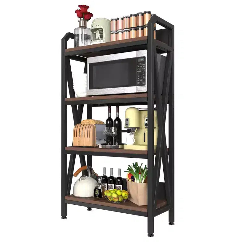 Homy Casa 33.50'' Scaffale Decorativo a 4 Ripiani in Acciaio e Legno, Scaffale Moderno Industriale per Soggiorno, Ufficio e Cucina, Marrone Rustico