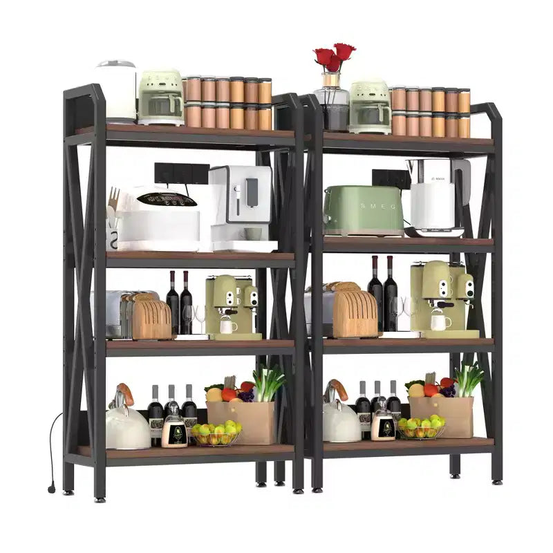 Homy Casa 33.50'' Scaffale Decorativo a 4 Ripiani in Acciaio e Legno, Scaffale Moderno Industriale per Soggiorno, Ufficio e Cucina, Marrone Rustico
