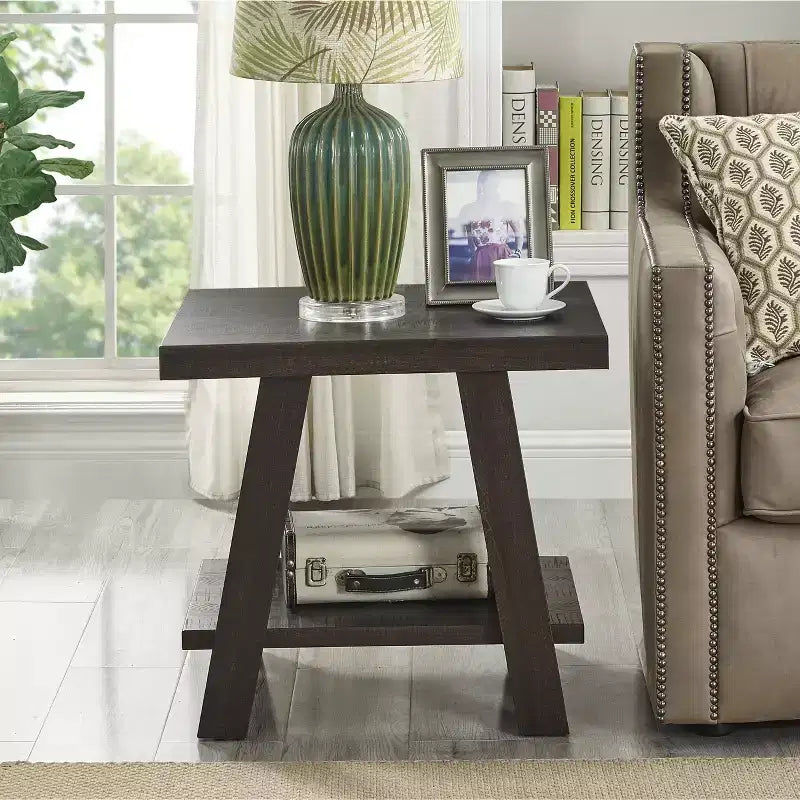 Tavolino d'appoggio con ripiano in legno replica contemporaneo Roundhill Furniture Athens