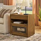 Cassettiera da trucco con ripiani aperti e cassetti in vetro, con dock di ricarica, presa e 2 cassetti; mobile laterale per soggiorno/sala ricevimento/dormitorio.