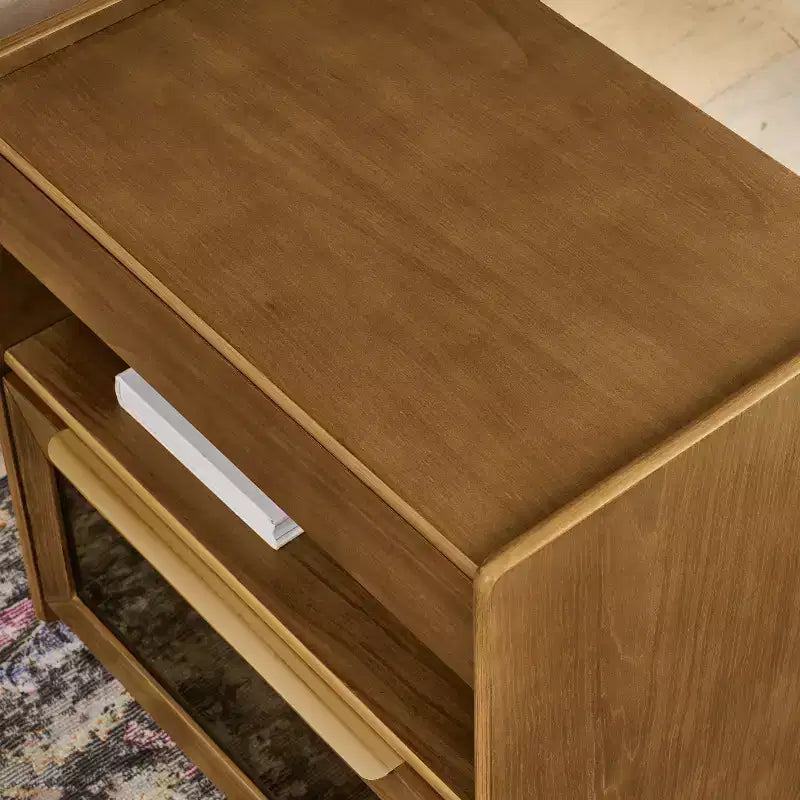 Cassettiera da trucco con ripiani aperti e cassetti in vetro, con dock di ricarica, presa e 2 cassetti; mobile laterale per soggiorno/sala ricevimento/dormitorio.