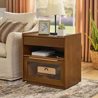 Cassettiera da trucco con ripiani aperti e cassetti in vetro, con dock di ricarica, presa e 2 cassetti; mobile laterale per soggiorno/sala ricevimento/dormitorio.