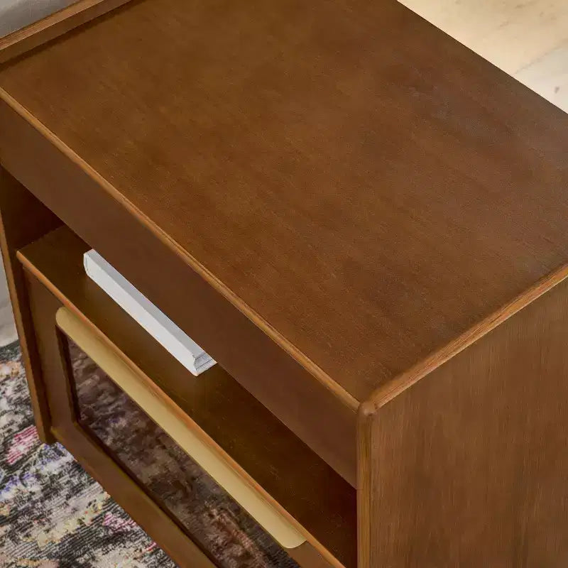 Cassettiera da trucco con ripiani aperti e cassetti in vetro, con dock di ricarica, presa e 2 cassetti; mobile laterale per soggiorno/sala ricevimento/dormitorio.