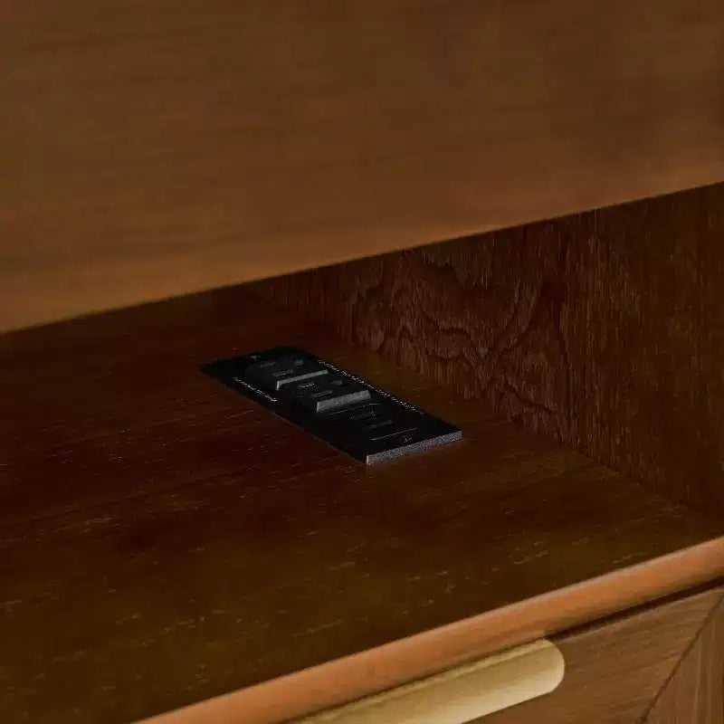 Cassettiera da trucco con ripiani aperti e cassetti in vetro, con dock di ricarica, presa e 2 cassetti; mobile laterale per soggiorno/sala ricevimento/dormitorio.