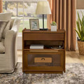 Open Shelving and Glass Drawer Dressing Table with Charging Dock, Socket, and 2 Drawers; Living Room/Reception Room/Dormitory Side Cabinet.