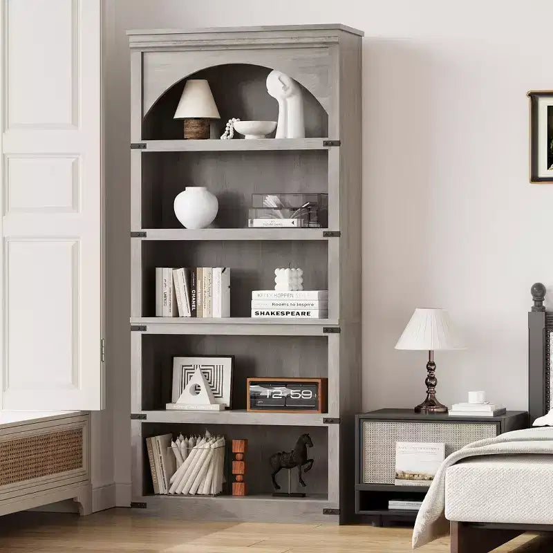 Libreria da 67 Pollici, Scaffale a 5 Ripiani con Struttura in Metallo, Organizzatore Contenitore in Stile Rustico con Ripiani Aperti, per Ufficio Soggiorno Camera da Letto