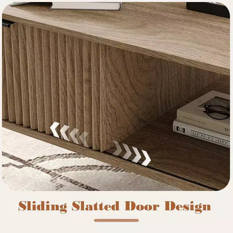 Tavolino da Salotto, Tavolino da Caffè in Legno con Mobile Contenitore, Design a Due Livelli, Anta Scorrevole