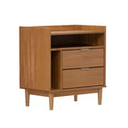 Comodino con 2 cassetti in legno massello stile Mid-Century Modern - Caramello