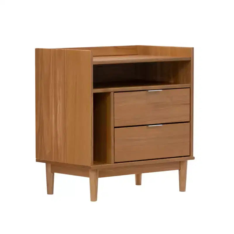 Comodino con 2 cassetti in legno massello stile Mid-Century Modern - Caramello