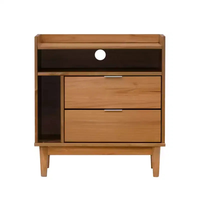 Comodino con 2 cassetti in legno massello stile Mid-Century Modern - Caramello