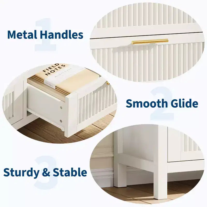 COZONY Comò scanalato per camera da letto, cassettiera in legno larga 120 cm con 7 ampi cassetti, mobile comò moderno e porta TV per soggiorno