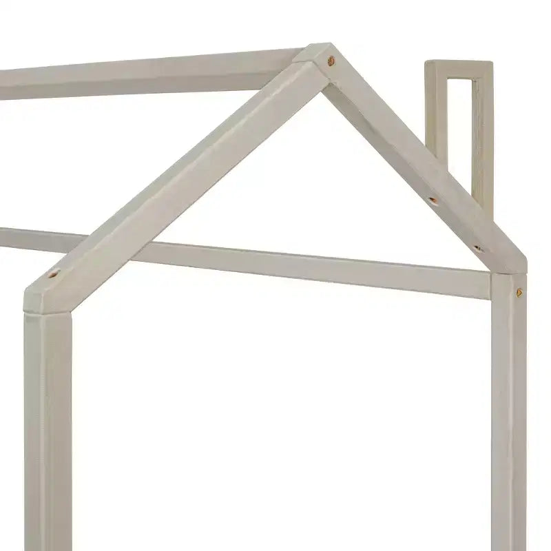 Letto a Casetta per Bambini Matrimoniale/Una Piazza e Mezza, con Testiera e Pediera in Velluto Trapuntato, Struttura a Casetta con Tetto, Beige
