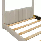 Letto a Casetta per Bambini Matrimoniale/Una Piazza e Mezza, con Testiera e Pediera in Velluto Trapuntato, Struttura a Casetta con Tetto, Beige
